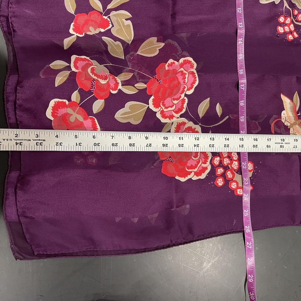 Wolford Silk Scarf Purple Floral Butterfly Sheer Stripe Luxury‎ Mesh Wrap Art - Picture 7 of 7